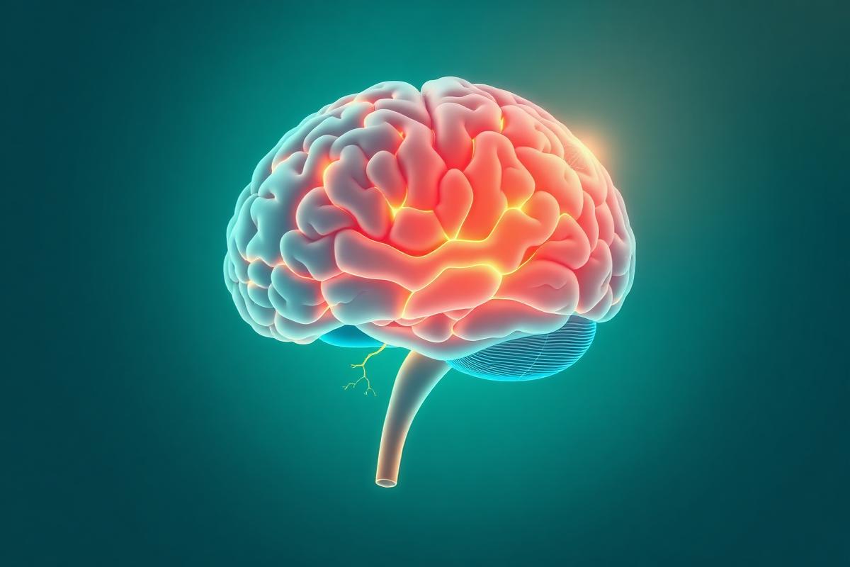 Illustration of a human brain with glowing neural pathways representing memory and focus support